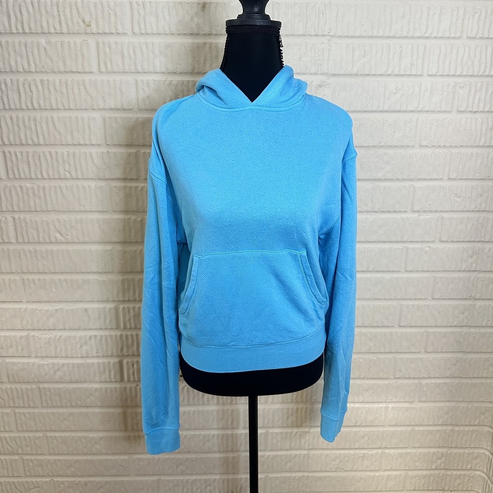 SKIMS Women's French Terry Modal Light Hoodie Cropped Cyan Sz S Loungewear